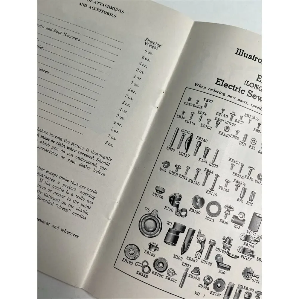 EXP. B. T. Electric Sewing Machine Instruction Book Manual Parts History PB